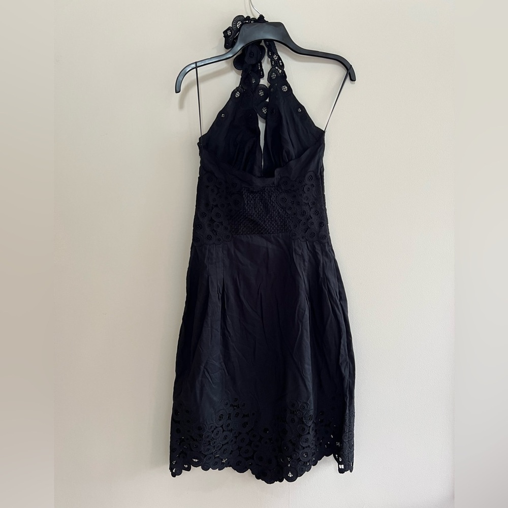 Catherine Malandrino Black Eyelet Plunging 100% Cotton Halter Top Sundress, 2 - Picture 4 of 11
